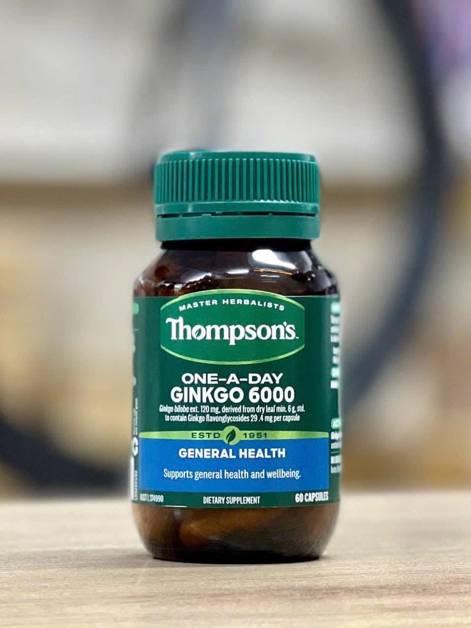 Viên uống hỗ trợ tuần hoàn não Thompsons Ginkgo 6000mg 60 viên